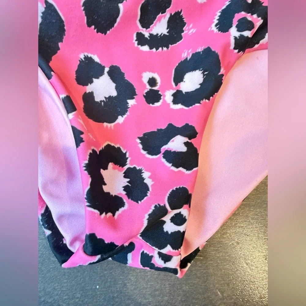 Designer Pink & Turquoise Heart Leopard Cutout Swimsuit